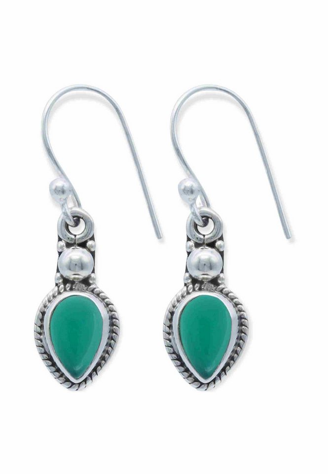 mantraroma Paar Ohrhänger CHANCHAL Tropfen aus 925 Silber mit grünen Onyx (Paar, Paar Ohrringe mit Schmuckbeutel), 925 Sterling Silber Ohrringe für Damen von mantraroma