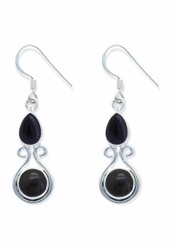 mantraroma Paar Ohrhänger DEVA aus 925 Silber mit Onyx (Paar, Paar Ohrringe mit Schmuckbeutel), 925 Sterling Silber Ohrringe für Damen von mantraroma