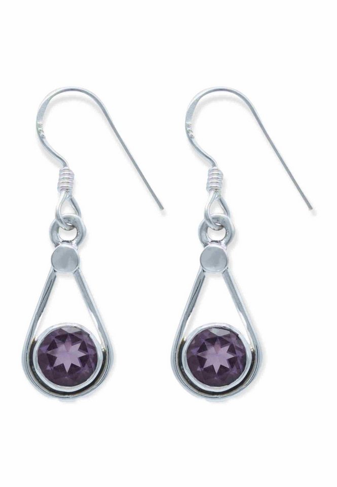 mantraroma Paar Ohrhänger HATA aus 925 Silber mit Amethyst facettiert (Paar, Paar Ohrringe mit Schmuckbeutel), 925 Sterling Silber Ohrringe für Damen von mantraroma