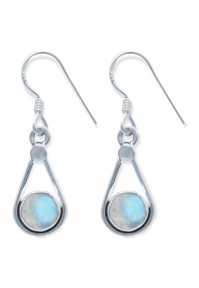 mantraroma Paar Ohrhänger HATA aus 925 Silber mit Regenbogen Mondstein (Paar, Paar Ohrringe mit Schmuckbeutel), 925 Sterling Silber Ohrringe für Damen von mantraroma