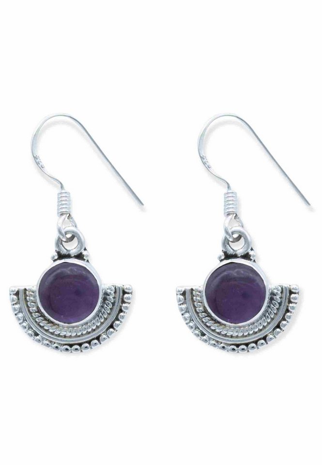 mantraroma Paar Ohrhänger KANDOR aus 925 Silber mit Amethyst (Paar, Paar Ohrringe mit Schmuckbeutel), 925 Sterling Silber Ohrringe für Damen von mantraroma