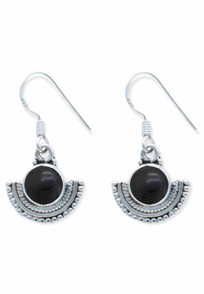 mantraroma Paar Ohrhänger KANDOR aus 925 Silber mit Onyx (Paar, Paar Ohrringe mit Schmuckbeutel), 925 Sterling Silber Ohrringe für Damen von mantraroma