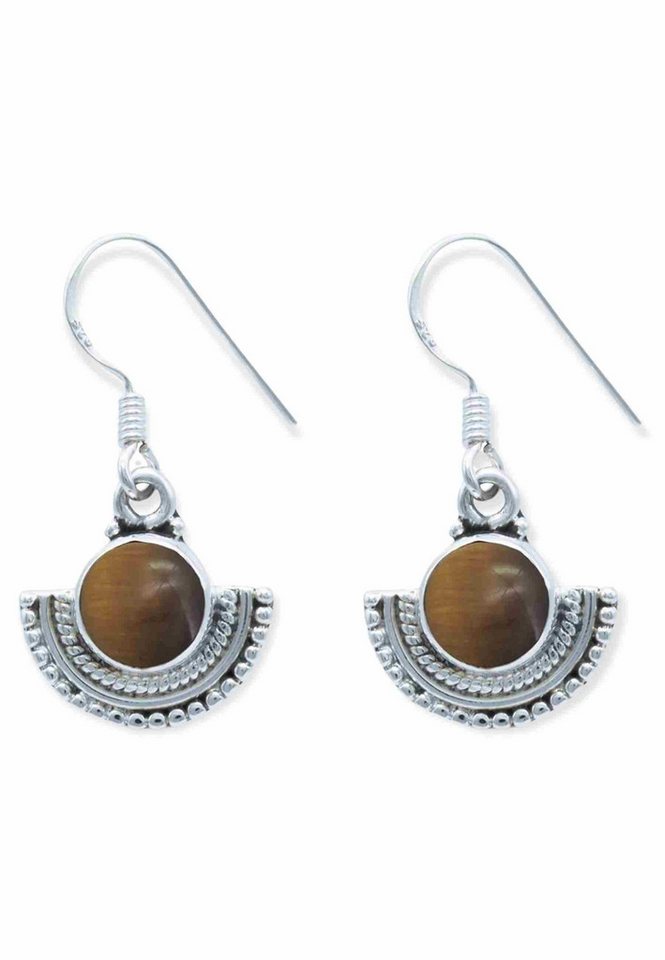 mantraroma Paar Ohrhänger KANDOR aus 925 Silber mit Tigerauge (Paar, Paar Ohrringe mit Schmuckbeutel), 925 Sterling Silber Ohrringe für Damen von mantraroma