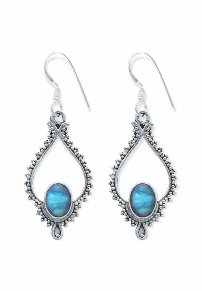 mantraroma Paar Ohrhänger TAIKA aus 925 Silber mit Labradorit (Paar, Paar Ohrringe mit Schmuckbeutel), 925 Sterling Silber Ohrringe für Damen von mantraroma