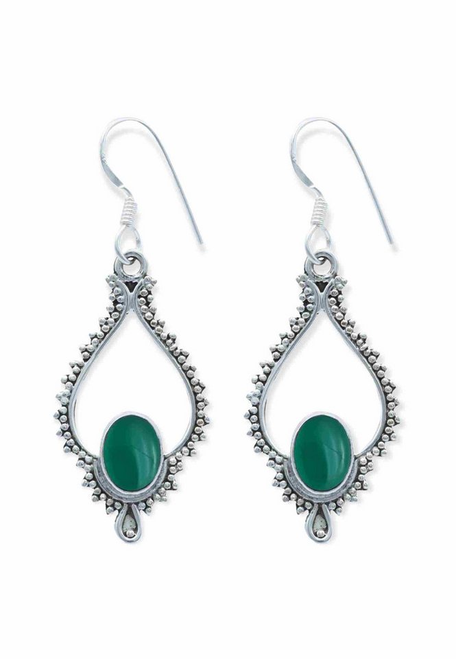 mantraroma Paar Ohrhänger TAIKA aus 925 Silber mit grünen Onyx (Paar, Paar Ohrringe mit Schmuckbeutel), 925 Sterling Silber Ohrringe für Damen von mantraroma