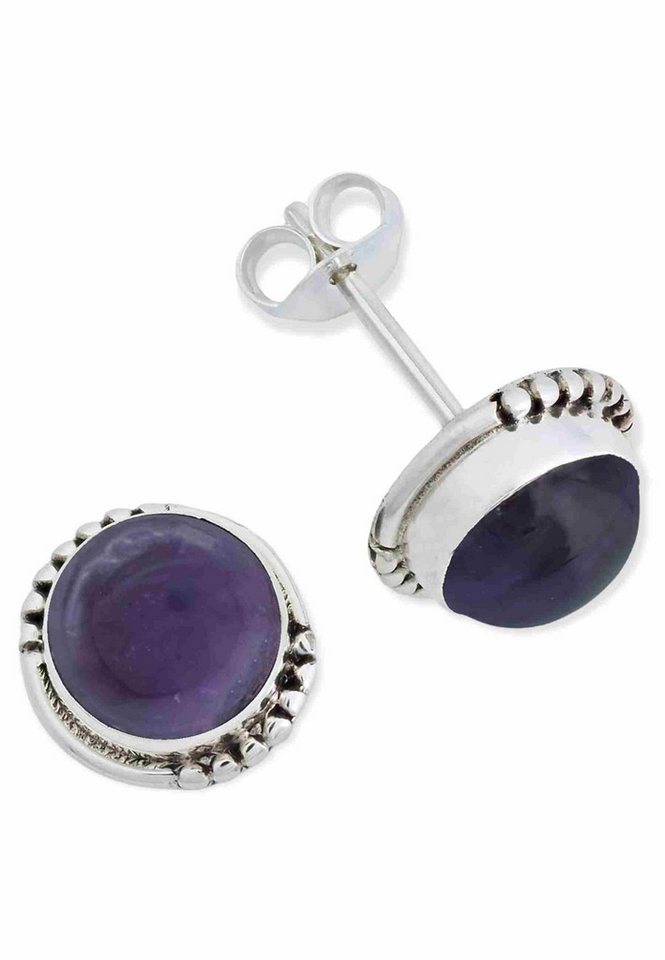mantraroma Paar Ohrstecker BAOLI groß aus 925 Silber mit Amethyst (Paar, Paar Ohrringe mit Schmuckbeutel), 925 Sterling Silber Ohrringe für Damen von mantraroma