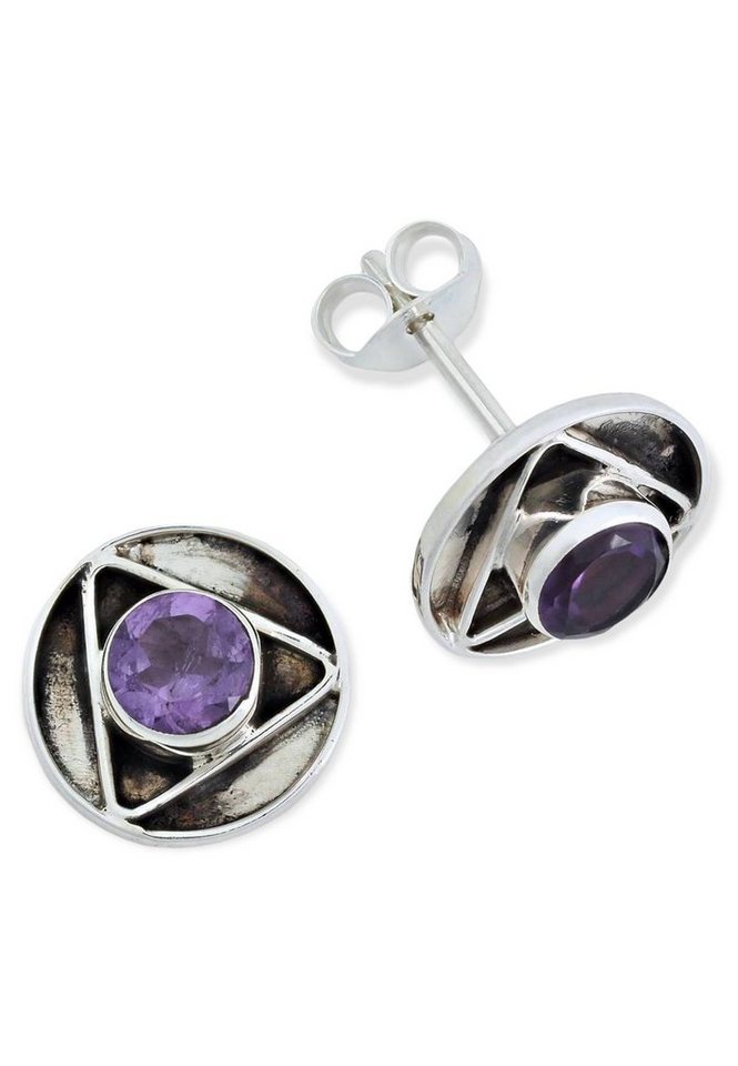 mantraroma Paar Ohrstecker 925er Silber mit Amethyst von mantraroma