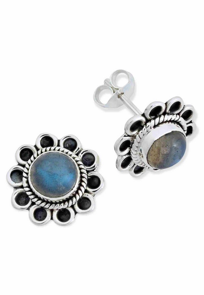 mantraroma Paar Ohrstecker PALESA aus 925 Silber mit Labradorit (Paar, Paar Ohrringe mit Schmuckbeutel), 925 Sterling Silber Ohrringe für Damen von mantraroma