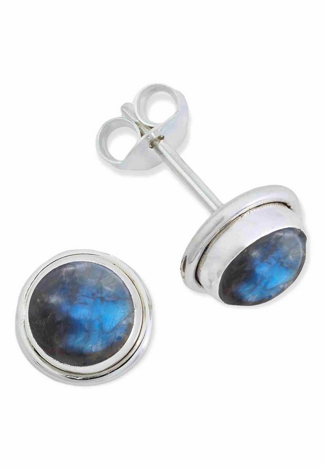 mantraroma Paar Ohrstecker SARALA rund klein aus 925 Silber mit Labradorit (Paar, Paar Ohrringe mit Schmuckbeutel), 925 Sterling Silber Ohrringe für Damen von mantraroma