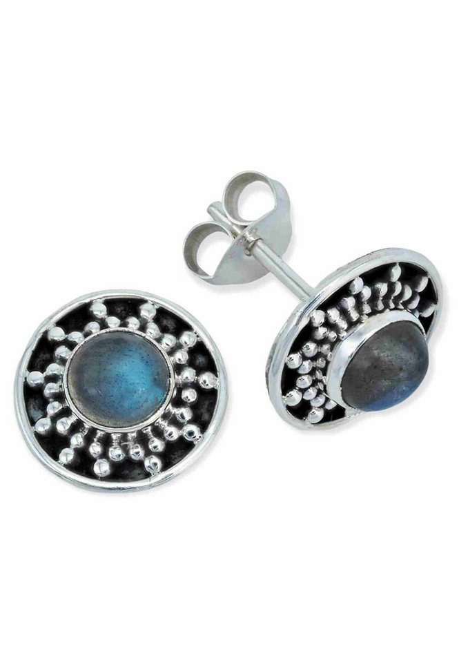 mantraroma Paar Ohrstecker MAHINA aus 925 Silber mit Labradorit (Paar, Paar Ohrringe mit Schmuckbeutel), 925 Sterling Silber Ohrringe für Damen von mantraroma
