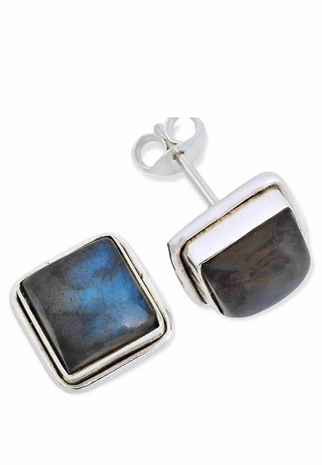 mantraroma Paar Ohrstecker SARALA eckig groß aus 925 Silber mit Labradorit (Paar, Paar Ohrringe mit Schmuckbeutel), 925 Sterling Silber Ohrringe für Damen von mantraroma