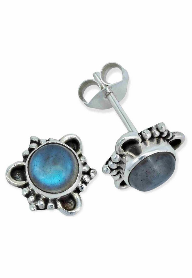 mantraroma Paar Ohrstecker PUATA aus 925 Silber mit Labradorit (Paar, Paar Ohrringe mit Schmuckbeutel), 925 Sterling Silber Ohrringe für Damen von mantraroma