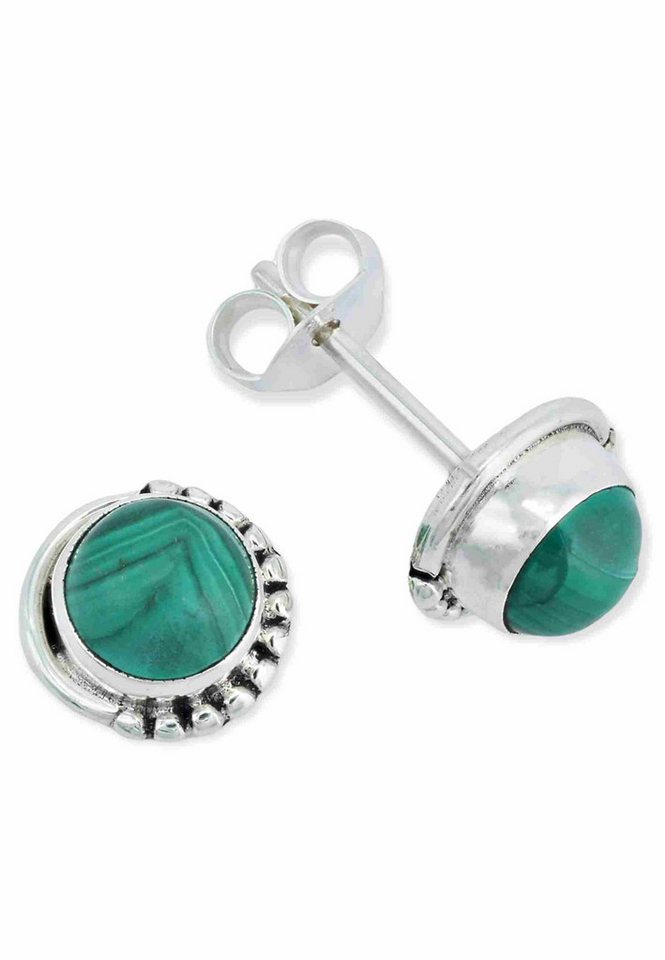 mantraroma Paar Ohrstecker IMBALI klein aus 925 Silber mit Malachit (Paar, Paar Ohrringe mit Schmuckbeutel), 925 Sterling Silber Ohrringe für Damen von mantraroma