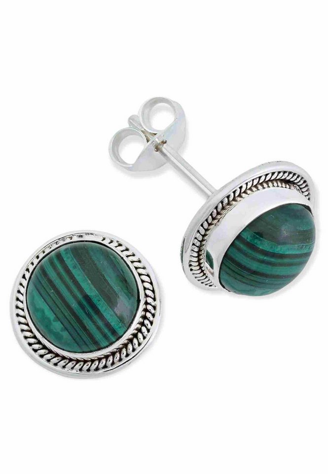 mantraroma Paar Ohrstecker PREMA aus 925 Silber mit Malachit (Paar, Paar Ohrringe mit Schmuckbeutel), 925 Sterling Silber Ohrringe für Damen von mantraroma