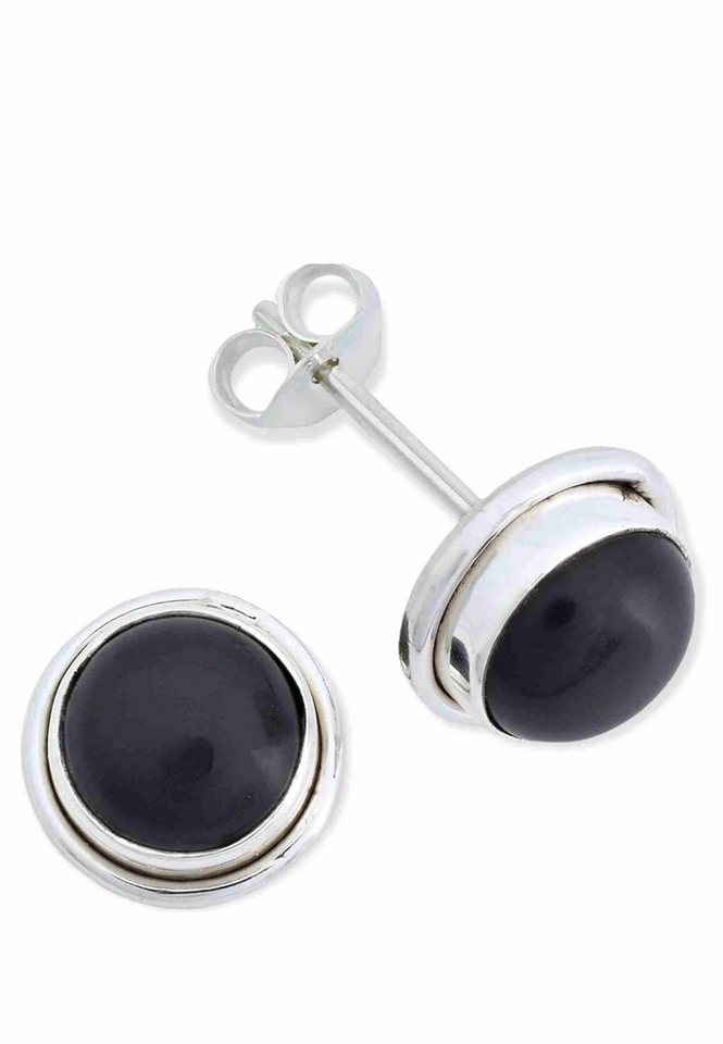 mantraroma Paar Ohrstecker SARALA rund groß aus 925 Silber mit Onyx (Paar, Paar Ohrringe mit Schmuckbeutel), 925 Sterling Silber Ohrringe für Damen von mantraroma