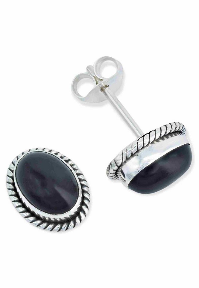 mantraroma Paar Ohrstecker NOHA aus 925 Silber mit Onyx (Paar, Paar Ohrringe mit Schmuckbeutel), 925 Sterling Silber Ohrringe für Damen von mantraroma