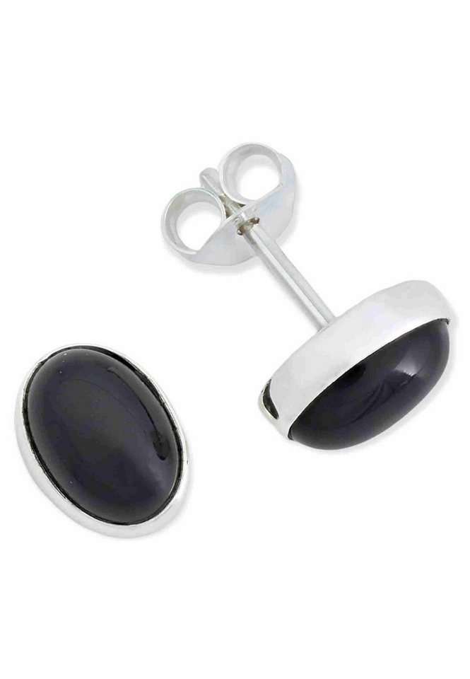 mantraroma Paar Ohrstecker SAMA oval aus 925 Silber mit Onyx (Paar, Paar Ohrringe mit Schmuckbeutel), 925 Sterling Silber Ohrringe für Damen von mantraroma