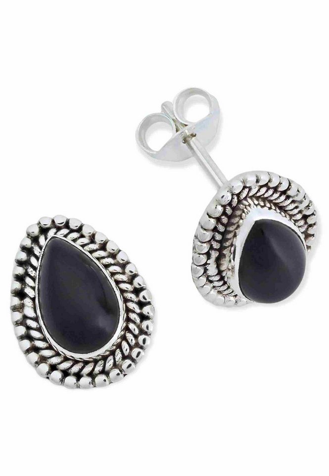 mantraroma Paar Ohrstecker NILA aus 925 Silber mit Onyx (Paar, Paar Ohrringe mit Schmuckbeutel), 925 Sterling Silber Ohrringe für Damen von mantraroma