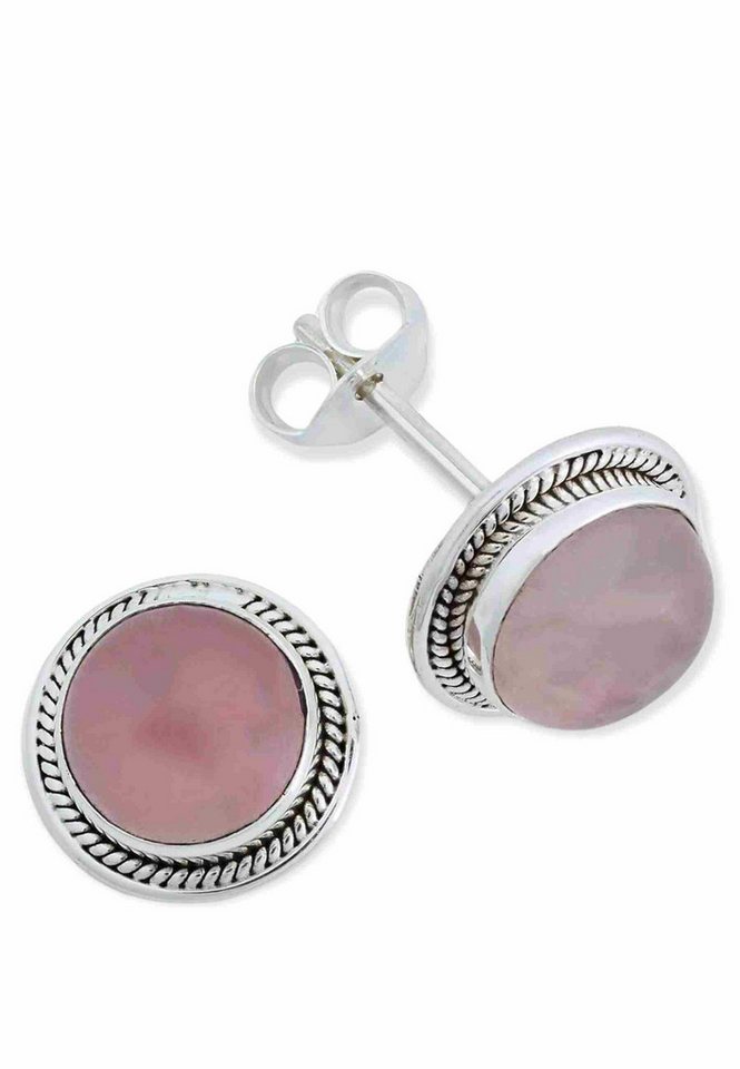 mantraroma Paar Ohrstecker PREMA aus 925 Silber mit Rosenquarz (Paar, Paar Ohrringe mit Schmuckbeutel), 925 Sterling Silber Ohrringe für Damen von mantraroma