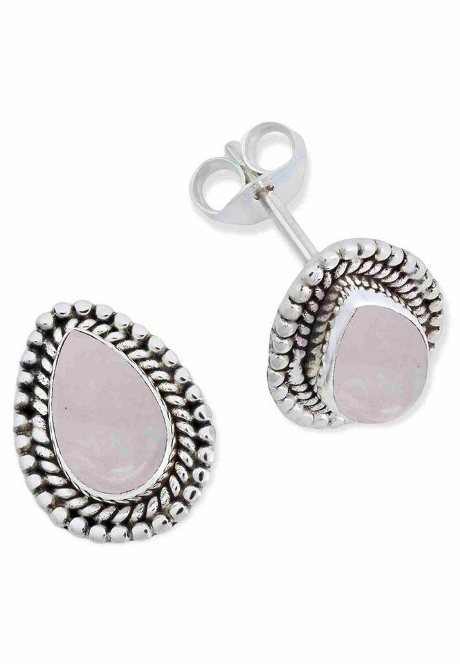mantraroma Paar Ohrstecker NILA aus 925 Silber mit Rosenquarz (Paar, Paar Ohrringe mit Schmuckbeutel), 925 Sterling Silber Ohrringe für Damen von mantraroma