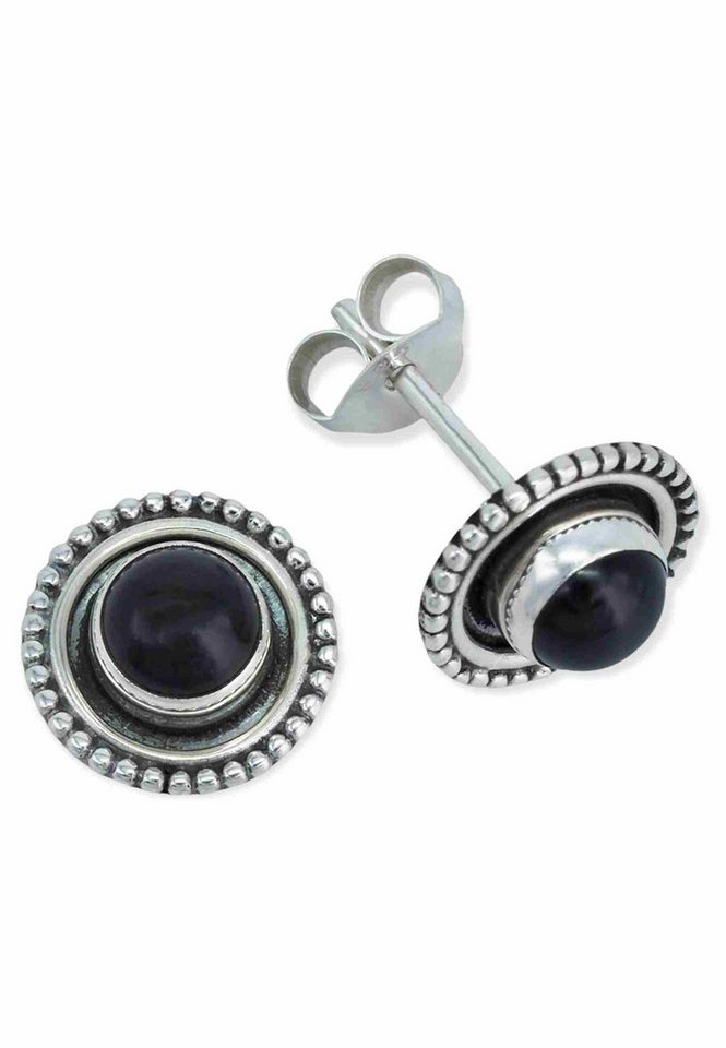 mantraroma Paar Ohrstecker BULAN aus 925 Silber mit Onyx (Paar, Paar Ohrringe mit Schmuckbeutel), 925 Sterling Silber Ohrringe für Damen von mantraroma