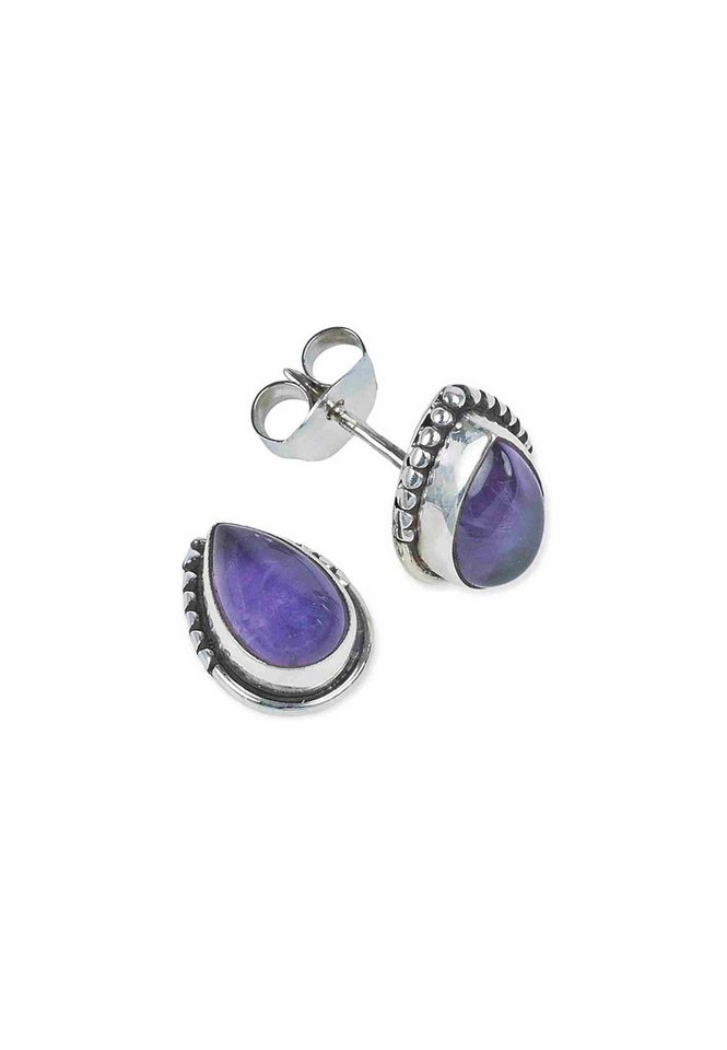 mantraroma Paar Ohrstecker IMBALI Tropfen aus 925 Silber mit Amethyst (Paar, Paar Ohrringe mit Schmuckbeutel), 925 Sterling Silber Ohrringe für Damen von mantraroma