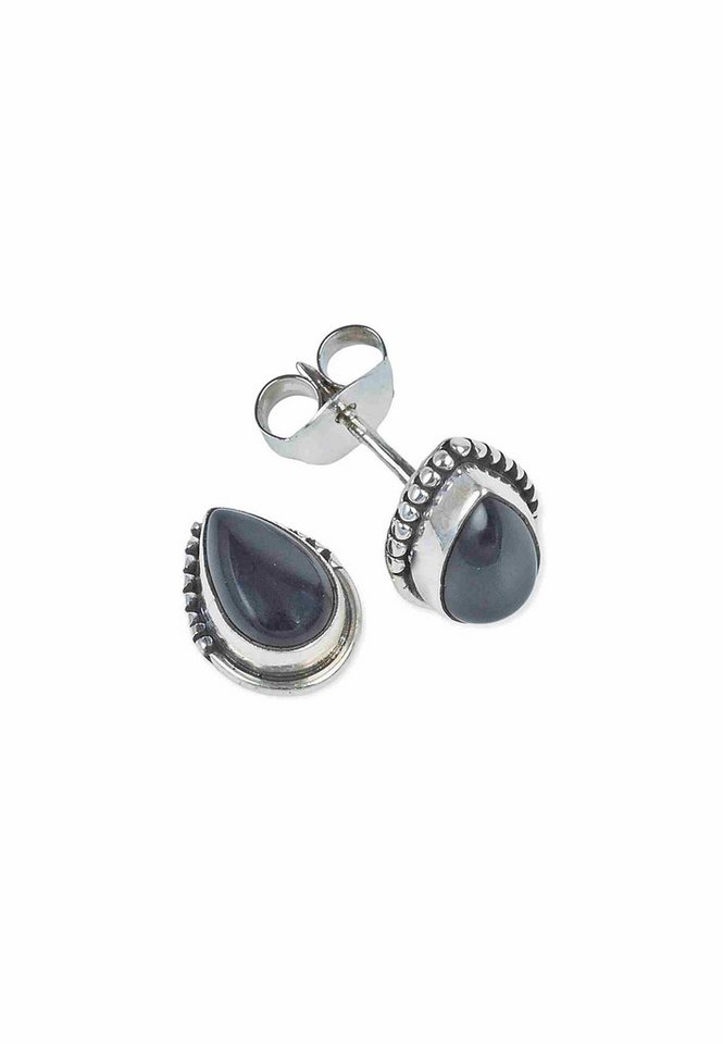 mantraroma Paar Ohrstecker IMBALI Tropfen aus 925 Silber mit Onyx (Paar, Paar Ohrringe mit Schmuckbeutel), 925 Sterling Silber Ohrringe für Damen von mantraroma