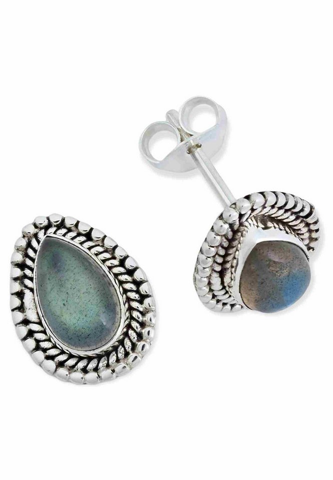 mantraroma Paar Ohrstecker NILA aus 925 Silber mit Labradorit (Paar, Paar Ohrringe mit Schmuckbeutel), 925 Sterling Silber Ohrringe für Damen von mantraroma