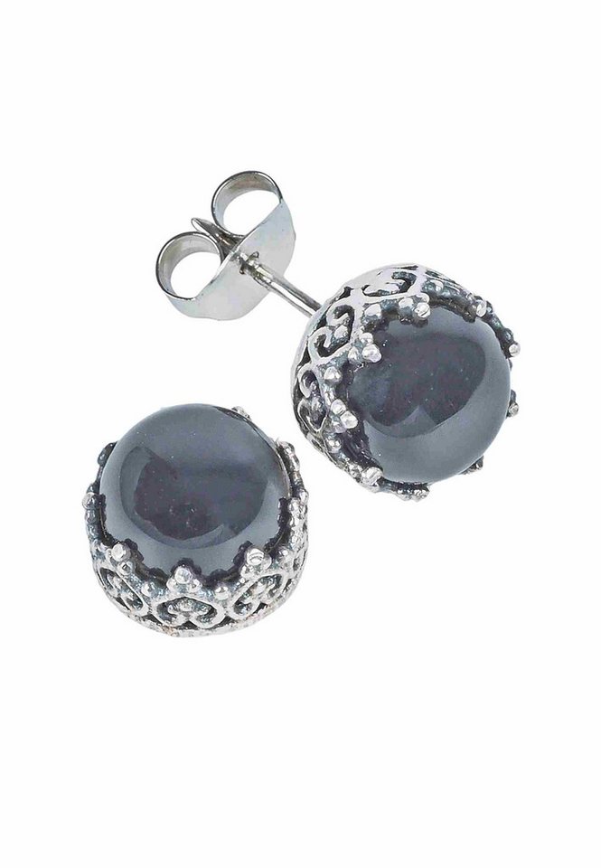 mantraroma Paar Ohrstecker Ohrstecker NAPULO aus 925 Silber mit Onyx (Paar, Paar Ohrringe mit Schmuckbeutel), 925 Sterling Silber Ohrringe für Damen von mantraroma