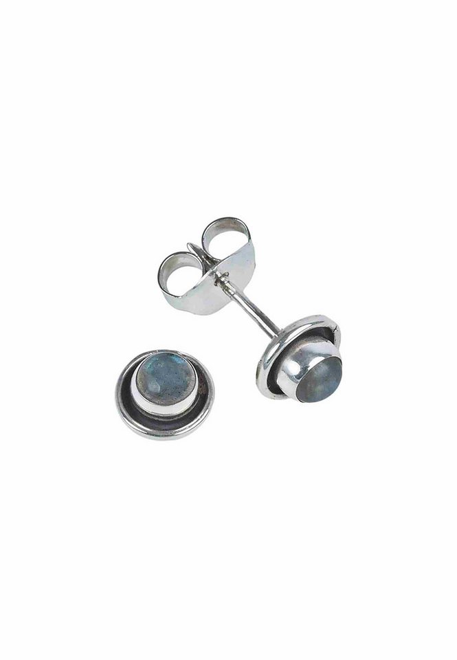 mantraroma Paar Ohrstecker Ohrstecker SARALA mini aus 925 Silber mit Labradorit (Paar, Paar Ohrringe mit Schmuckbeutel), 925 Sterling Silber Ohrringe für Damen von mantraroma