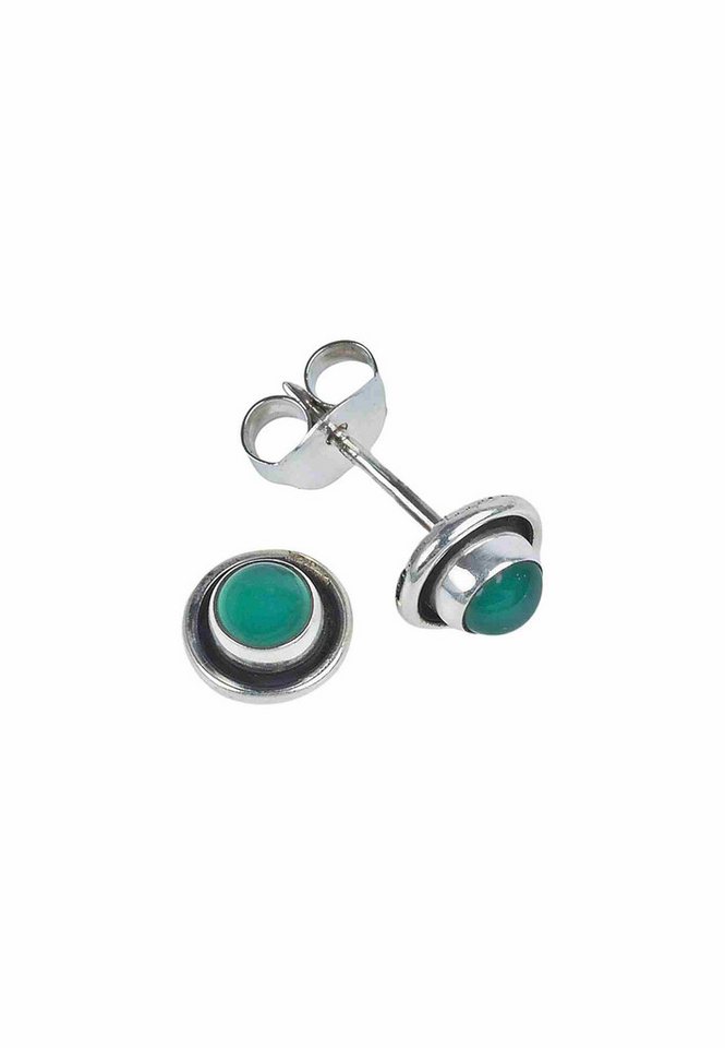 mantraroma Paar Ohrstecker Ohrstecker SARALA mini aus 925 Silber mit grünen Onyx (Paar, Paar Ohrringe mit Schmuckbeutel), 925 Sterling Silber Ohrringe für Damen von mantraroma