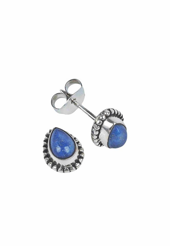 mantraroma Paar Ohrstecker PUNTI Tropfen aus 925 Silber mit Lapis Lazuli (Paar, Paar Ohrringe mit Schmuckbeutel), 925 Sterling Silber Ohrringe für Damen von mantraroma