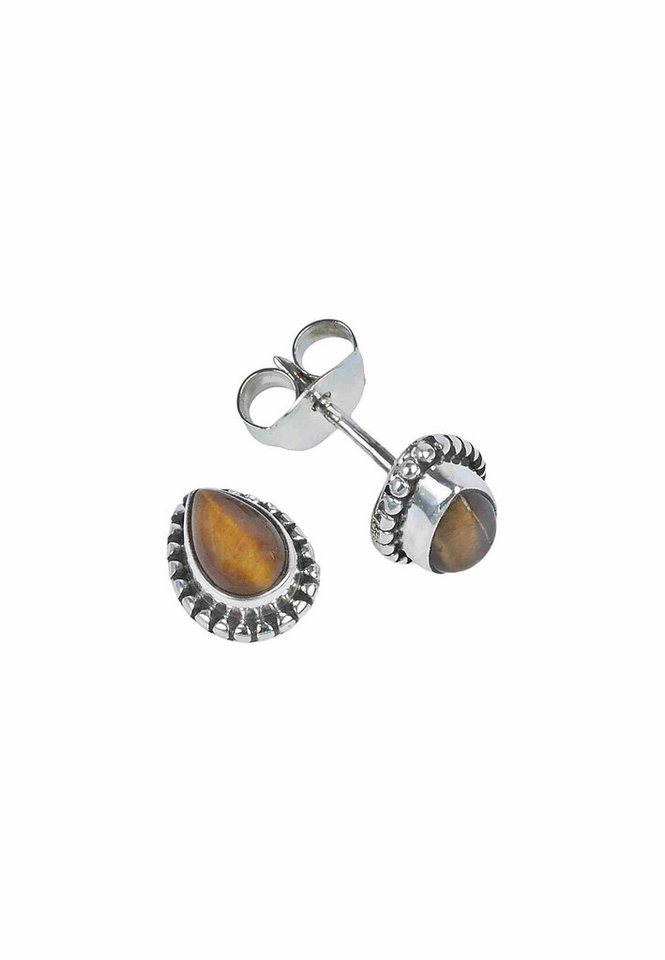 mantraroma Paar Ohrstecker PUNTI Tropfen aus 925 Silber mit Tigerauge (Paar, Paar Ohrringe mit Schmuckbeutel), 925 Sterling Silber Ohrringe für Damen von mantraroma