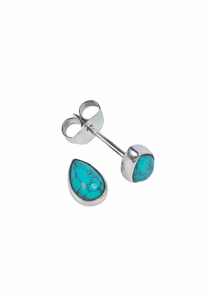 mantraroma Paar Ohrstecker SAMA Tropfen aus 925 Silber mit Türkis (Paar, Paar Ohrringe mit Schmuckbeutel), 925 Sterling Silber Ohrringe für Damen von mantraroma