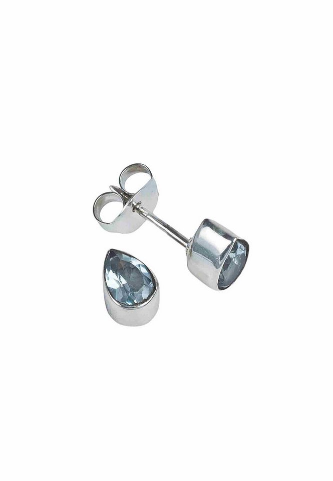 mantraroma Paar Ohrstecker SAMA Tropfen aus 925 Silber mit blau Topas (Paar, Paar Ohrringe mit Schmuckbeutel), 925 Sterling Silber Ohrringe für Damen von mantraroma
