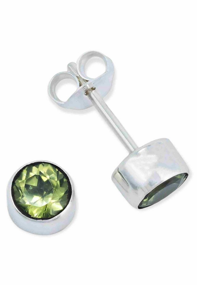 mantraroma Paar Ohrstecker SAMA rund klein aus 925 Silber mit Peridot (Paar, Paar Ohrringe mit Schmuckbeutel), 925 Sterling Silber Ohrringe für Damen von mantraroma