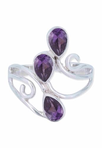 mantraroma Ring 925 Silber Damen Amethyst facettiert Edelstein lila ausgefallen verspielt von mantraroma