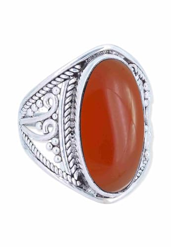 mantraroma Ring 925 Silber Damen Karneol Edelstein orange ausgefallen verspielt von mantraroma