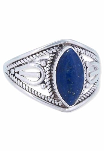 mantraroma Ring 925 Silber Damen Lapis Lazuli Edelstein blau ausgefallen verspielt von mantraroma