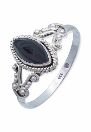 mantraroma Ring 925 Silber Damen Onyx Edelstein schwarz ausgefallen verspielt von mantraroma