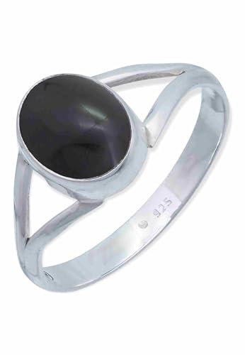 mantraroma Ring 925 Silber Damen Onyx Edelstein schwarz schlicht modern von mantraroma