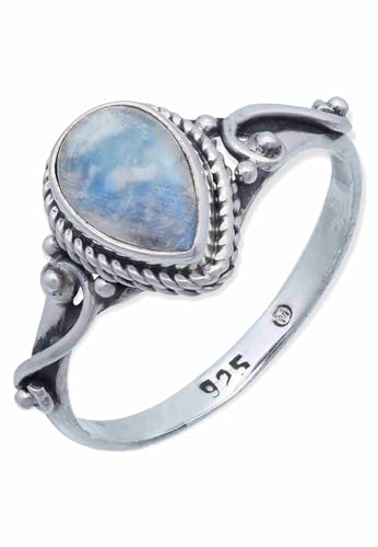 mantraroma Ring 925 Silber Damen Regenbogen Mondstein Edelstein weiß ausgefallen verspielt von mantraroma