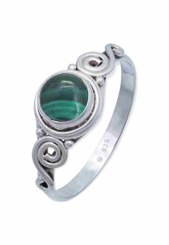 mantraroma Damen Ring Silber mit Stein Malachit Edelstein grün ausgefallen verspielt von mantraroma