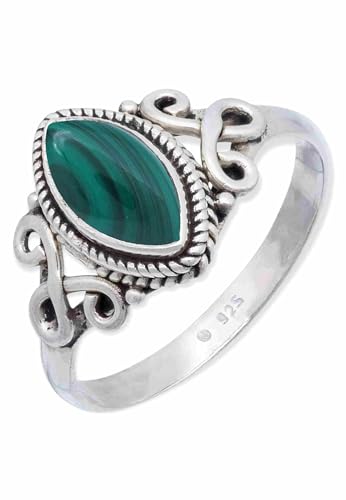 mantraroma Damen Ring Silber mit Stein Malachit Edelstein grün ausgefallen verspielt von mantraroma