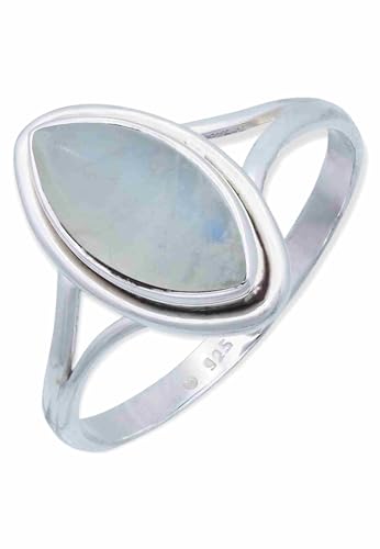 mantraroma Damen Ring 925 Silber Regenbogen Mondstein Edelstein weiß schlicht groß modern von mantraroma