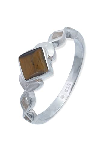 mantraroma Ring 925 Silber Tigerauge brauner Stein Edelstein echt Silber Damen Sterling Silber Geschenk (MRG-178-18-(58)) von mantraroma