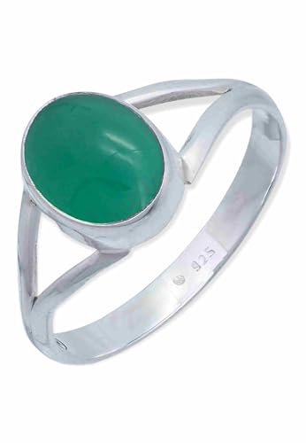 mantraroma Damen Ring Silber mit Stein grünen Onyx Edelstein grün schlicht modern von mantraroma