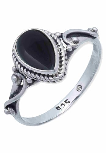mantraroma Ring Damen Silber 925 Onyx Edelstein schwarz ausgefallen verspielt von mantraroma