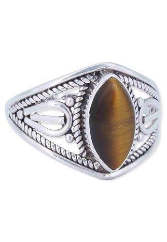 mantraroma Ring Damen Silber 925 Tigerauge Edelstein braun ausgefallen verspielt von mantraroma