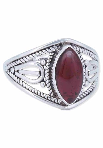 mantraroma Ring Silber 925 Damen Granat Edelstein rot ausgefallen verspielt von mantraroma